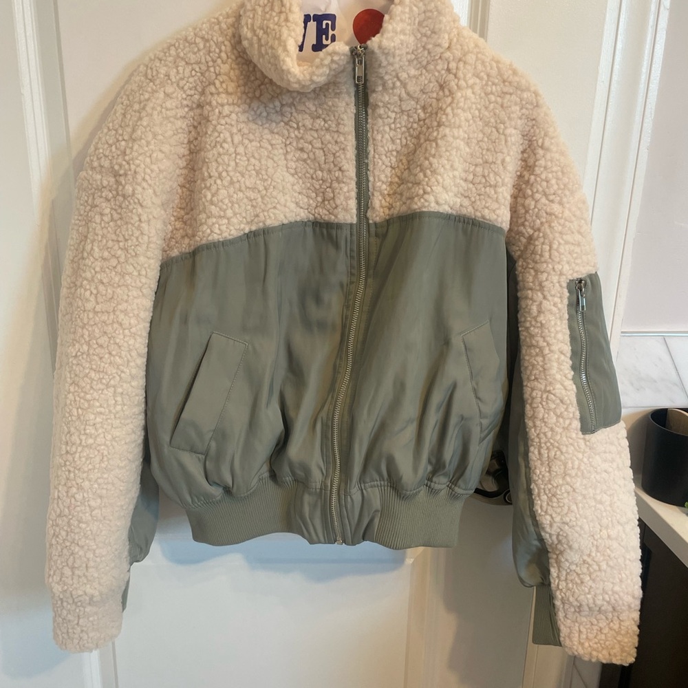 Cozy Cream and Green Bomber Jacket